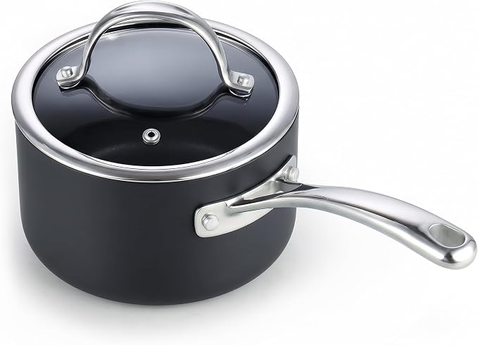 Cooks Standard Classic 2 Quart and 3 Quart Nonstick Saucepan Set with Glass Lids, Hard Anodized Non Stick Sauce Pans, Small Kitchen Cooking Sauce Pots Milk Pans, Dishwasher Safe Cookware, Black