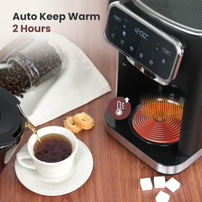 Gevi Touchscreen 12-Cup Coffee Maker, Bold & Iced Brew, Glass Carafe | 12-Cup Drip Brewer, Programmable Timer, 4H Warm Plate, Auto Shutoff, Reusable Filter