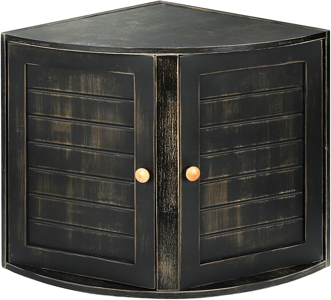 Black Vintage Double Layers Bamboo Corner Bread Box for Kitchen Counter | Retro Farmhouse Style, Holds 2+ Loaves, Right Angle Fits Counter Corners, Breathable Keeps Bread Fresh 3-4 Days
