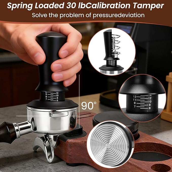 9-in-1 Espresso Tool Set: 51mm Tamper, WDT Tool, Distributor, Magnetic Funnel, Puck Screen, Brush, Cleaning Cloth, Latte Art Needle & Wooden Stand for Breville De'Longhi
