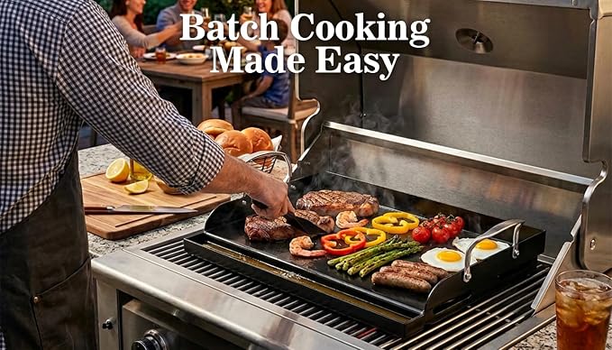 Nonstick Nanoceramic Griddle Plate, Pre-Seasoned Heavy-Duty Flat Top Insert, Universal Outdoor Cooking Griddle for Gas Grill/Charcoal/Gas Stove, Camping, Tailgating, Parties & Backyard BBQ, 17"x13"