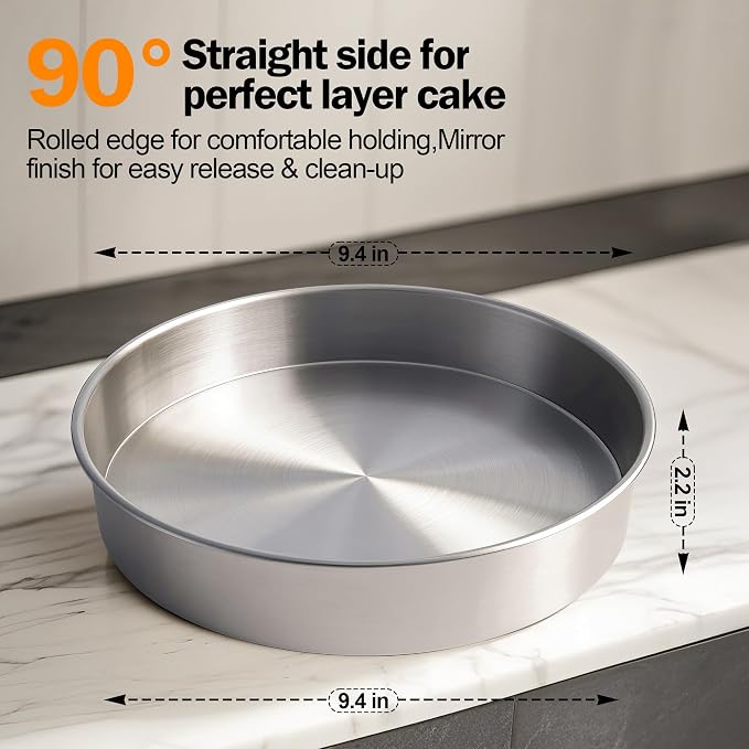 9 Inch Round Cake Pans Set of 2 with 100 Pieces Parchment Paper | Stainless Steel Round Cake Pans For Layered Cakes, No Coating Smash Baking Pan, Mirror Finish Dishwasher Safe Cake Mold