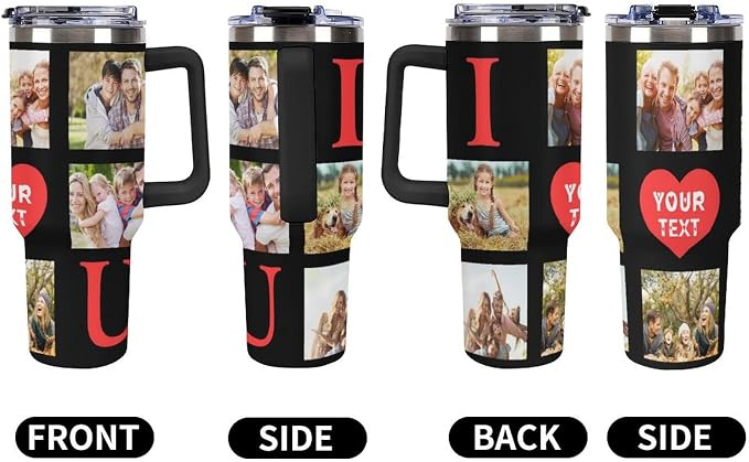 Personalized Tumbler Custom Vacuum Insulated Travel Mug Customizable Coffee Cup with Your Photos and Text Christmas Birthday Gift (40oz Design 1)