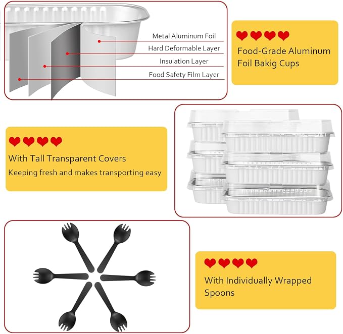 LNYZQUS Mini Loaf Cake Pans with Lids 100 Pack, Small Foil Baking Tins | 6.8oz Rectangle, White, Disposable Aluminum Cake Cups, Individual Dessert Containers for Wedding, Bake Sales