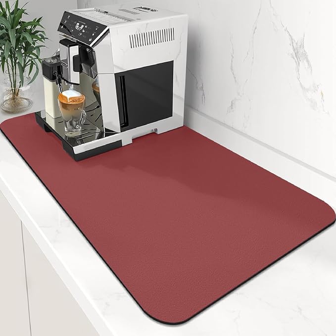 Coffee Mat Super Absorbent Dish Drying Mat Coffee Bar Mat 17"x 30", Red | Match with Coffee Machine Accessories Large Drying Mats for Kitchen Counter
