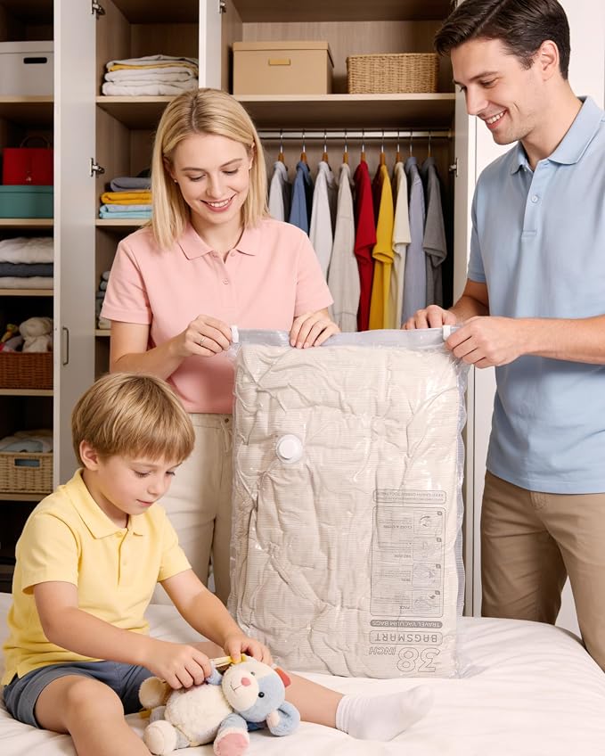 BAGSMART Vacuum Bags for Clothing with Rechargeable Air Pump, 24 Pack-Gray | Heavy-duty PA+PE material, Bonus Shoe, Laundry & Toiletry Bags, Save 80% Space Ideal for suitcase packing, travel & home.
