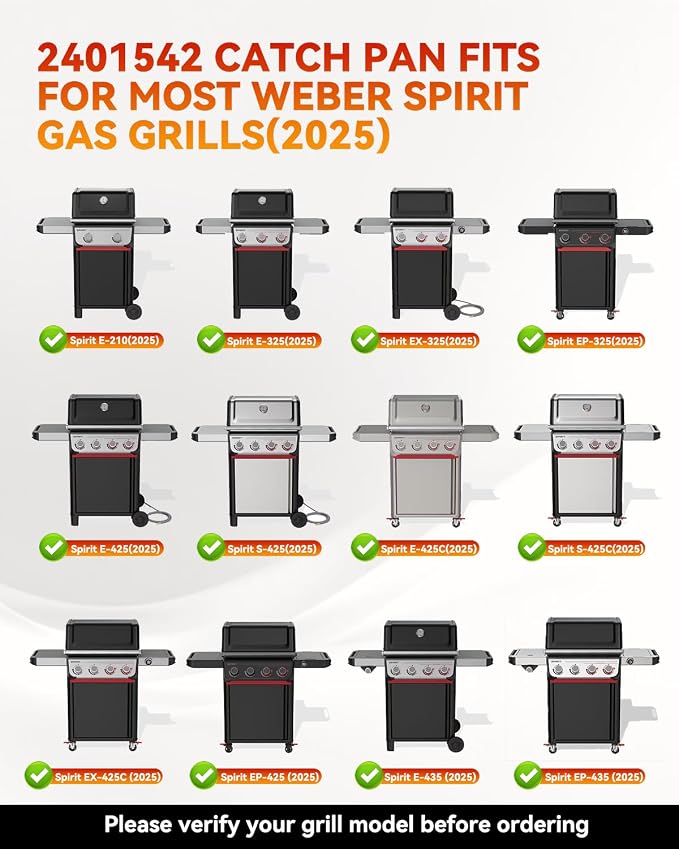 2401542 Grease Catch Pan for Weber Spirit E325 E210 E425 E435 Grill(2025) | Fits Weber Spirit E-210 E-310 E-325 EX-325 EP-325 E-425 EP-425 E-435 EP-435, Grease Tray Replacement with 20 Drip Foil Liners