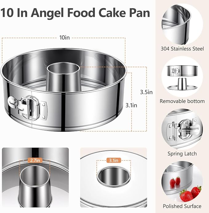10-Inch Pound Cake Pan with Removable Bottom, 304 Food-Grade Stainless Steel Springform Bundt cake pan, Leak-Proof & Dishwasher Safe - Perfect for Angel food, Pound & Chiffon Cakes
