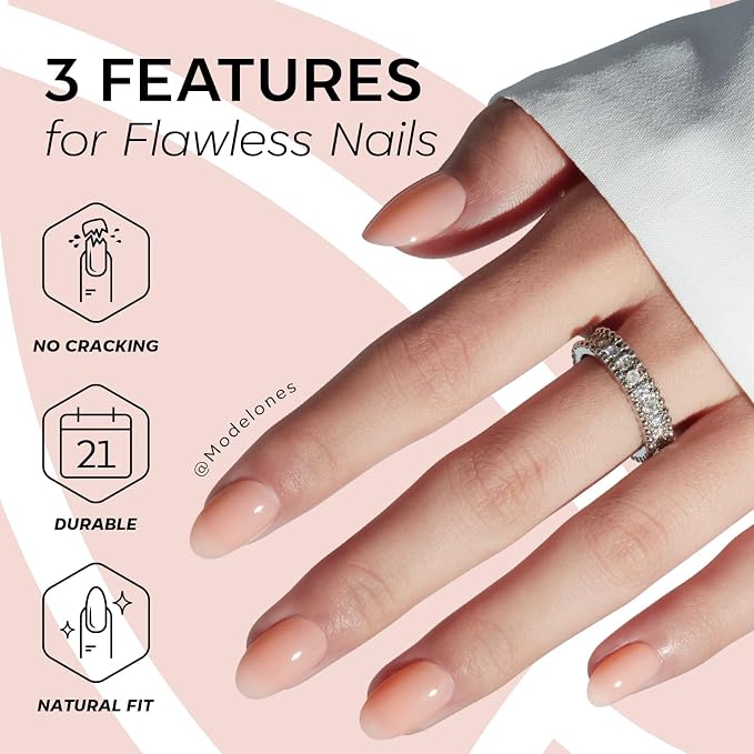 modelones Nude Short Press on Nails, Semi-Transparent Oval Fake Nails Kit | Press Ons with Nail Glue, Adhesive Tabs, Nail File, Prep Pad, Manicure Stick, 32Pcs 16 Sizes, Summer Women Girl Gift
