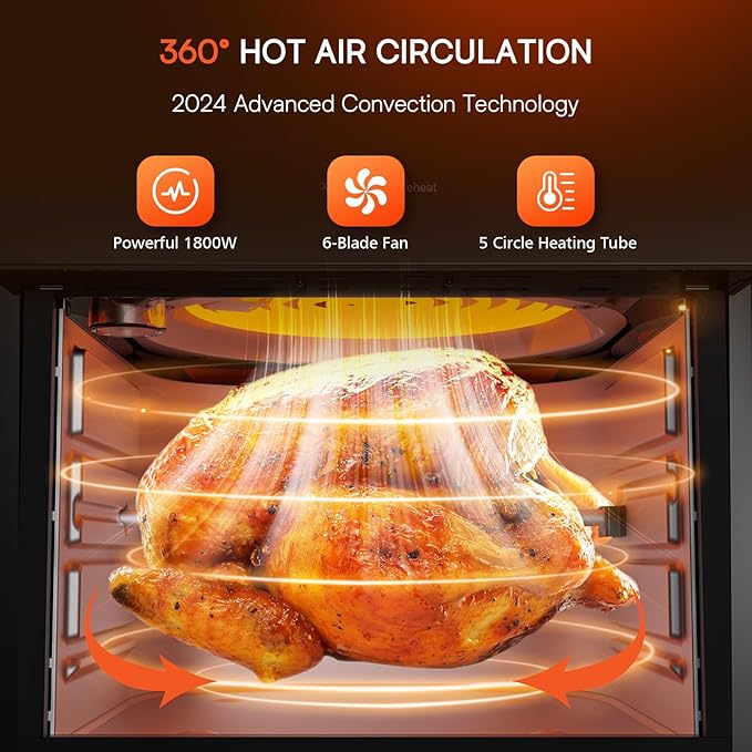 Nuwave Brio 15.5Qt Air Fryer Oven with Plug-In Grill, XL Family Size | Air Fry/Grill/Rotisserie; Even & Crisp Cooking; 100 One-Touch Presets/50 Memory; 50°F-425°F in 5°F Steps; 1800W