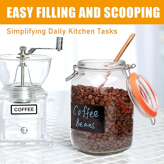 50 oz Glass Jars with Airtight Clamp Lids, 4 Pack | Square Pickling Jars, Heavy-Duty Glass Storage Containers for Food Storage, Kitchen, Pantry, Sugar, Flour, Cereal