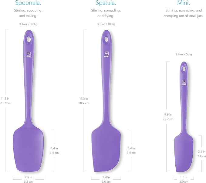 DI ORO Silicone Spatula Set - 600F Heat Resistant, 3-Pc Lavender | Rubber scraper won't scratch nonstick pans; For baking, cooking, mixing, and frosting; BPA-free and dishwasher safe