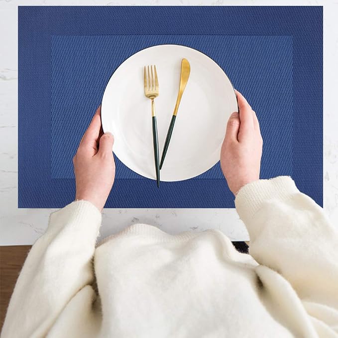 PIGCHCY Placemats Vinyl Washable Table Mats Elegant Non-Slip Placemats for Dinner Table Set of 4 (Navy Blue)