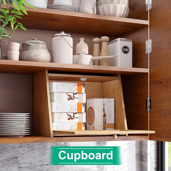kiplant Large Bread Box for Kitchen Counter, Bamboo Bread Storage Container with Wavy Arcylic Transparent Door, Bamboo Wooden Farmhouse Bread Box for Your House