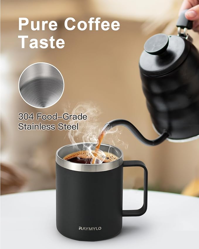 RAYMYLO Insulated Travel Coffee Mug with Handle, Coffee Tumbler Cup 12oz | Detachable Lid for Thoroughly Clean, Thermal Cup with Double-Wall Stainless Steel Vacuum Insulation, Spill Proof & BPA Free