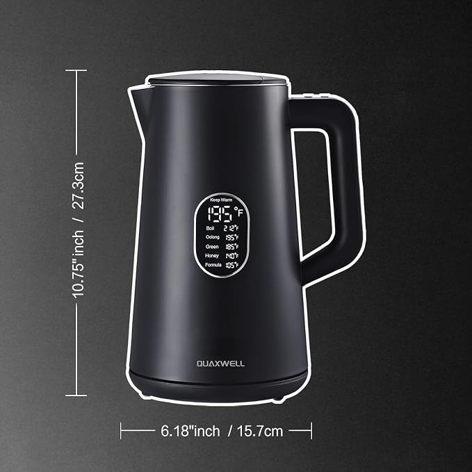 1.5L Electric Kettle Temperature Control, Black | Double Wall Cool Touch Teapot, Fast Boil, 5 Temperature Control, LED Display, Auto Shut-Off & Keep Warm