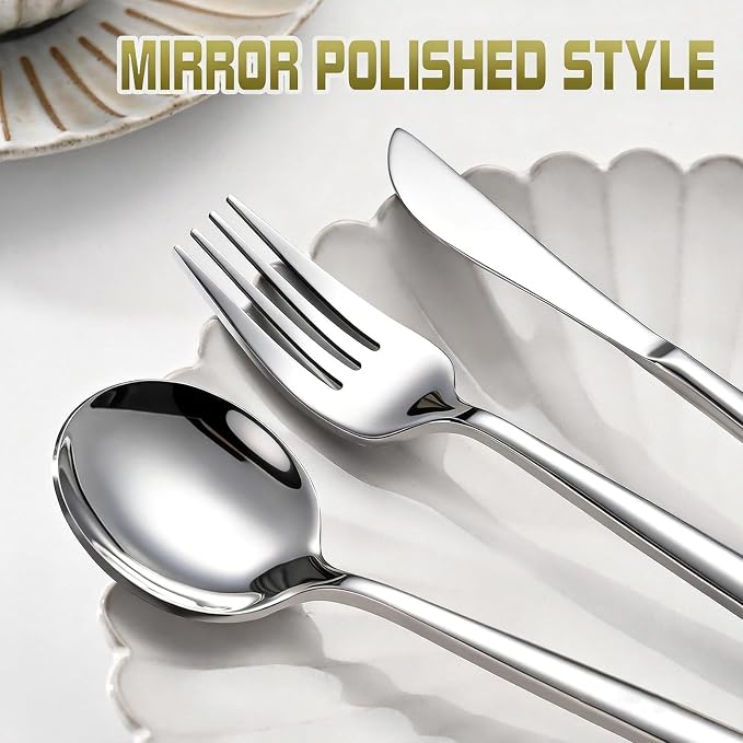 60-Piece Silverware Set for 20, Food Grade Stainless Steel Flatware Set with Thickened Forks Spoons Knives, Mirror Polished Cutlery for Home, Parties, Restaurant, Dishwasher Safe