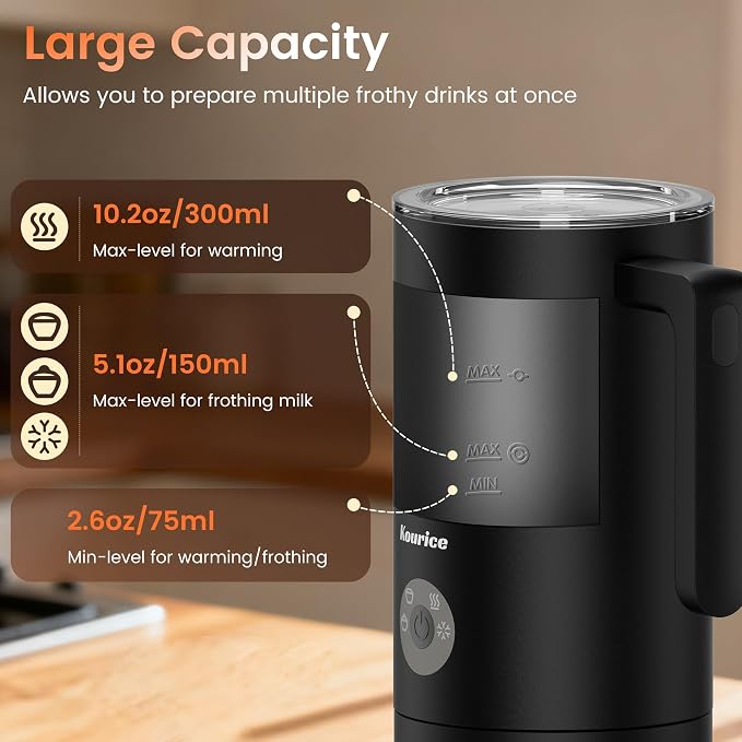 4-in-1 Electric Milk Frother & Steamer – Automatic Frother Machine, Barista-Style Hot & Cold Foam for Lattes, Cappuccinos, Iced Coffee, Quiet, One-Touch, Easy to Clean