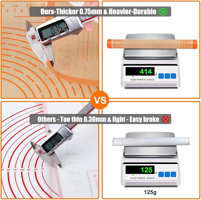 Silicone Pastry Mat 36X24 inch Baking Mat for Rolling Dough | Great Performance Kitchen Counter Mat Perfect for Dough, Pastry, Pie Crust, Fondant, Cookies, Bread, Pasta/Pizza,Pastry Board