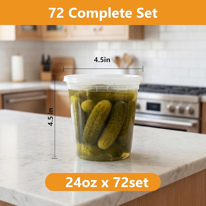 72 Sets (144-Piece) Deli Containers with Lids,24oz X 72 Set Each | Leak-Proof & BPA Free Airtight Takeout Plastic Food Storage Containers for Soup, Meal Prep, Microwave/Freezer Safe