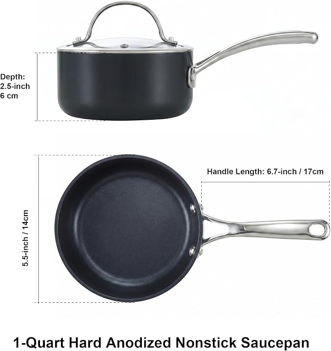 Cooks Standard Classic 1-Quart Hard Anodized Nonstick Saucepan with Glass Lid