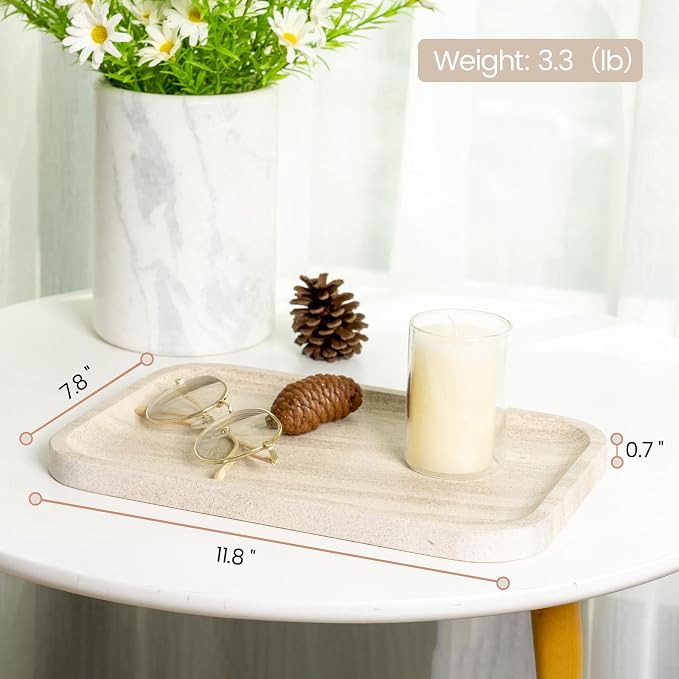 Karibiber Marble Vanity Tray, Bathroom Tray Countertop, Decorative Dresser Organizer, Perfume, Jewelry Holder, Beige Stone Serving for Kitchen Sink Storage(MOCA Cream)