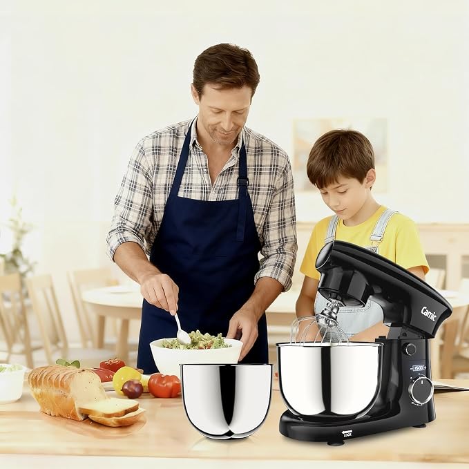 Camic Stand Mixer, 4.2QT+5.3QT Two bowls Electric Food Mixer, 10 Speeds with Digital setting 3-IN-1 Kitchen Mixer for Baking Cakes Cookie Bread Salad with Egg Whisk,Dough Hook,Flat Beater