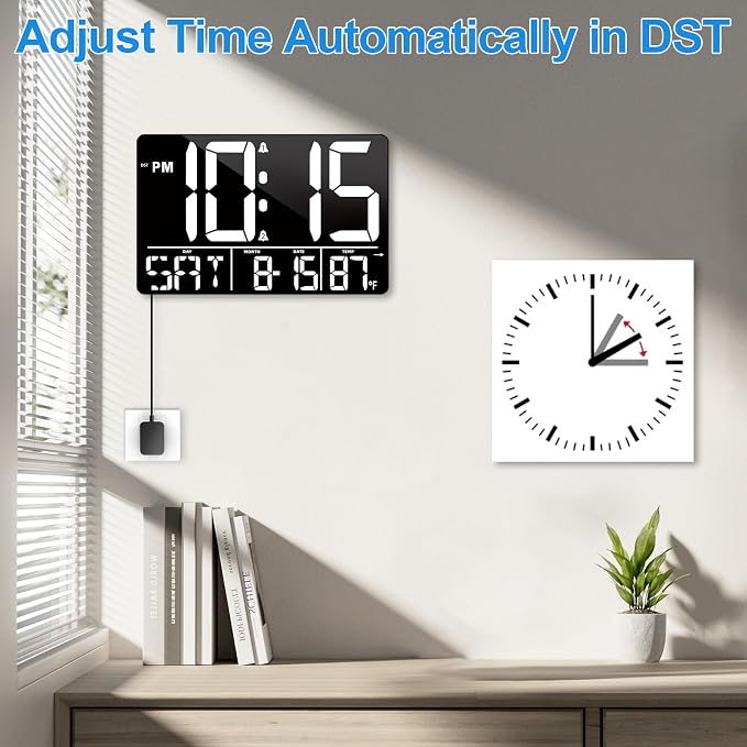 PERSUPER 13" Digital Wall Clock Large Display with Remote, Temp & Timer | Auto Dimming, 12/24H, DST, Calendar, 25 Ringtones, for Living Room, Kitchen, Bedroom, Office & Elderly