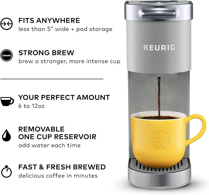 Keurig K-Mini Plus Single Serve K-Cup Pod Coffee Maker, with 6 to 12oz Brew Size,Gray (Renewed) | 6 to 12oz Brew Size