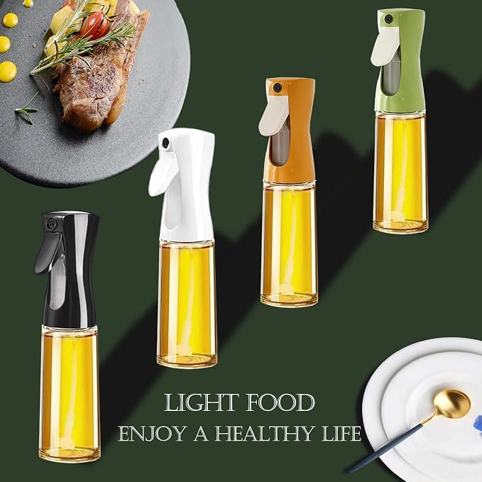 Oil Sprayer for Cooking -200ml Glass Olive Oil Sprayer, Cooking Sprayer, Kitchen Gadgets for Air Fryer, Canola Oil Spritzer, Widely Used for Salad Making, Baking, Frying, BBQ (Black)