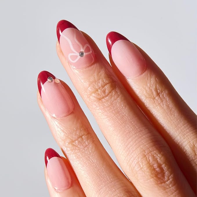 ohora Gel Press On Nails | Red, French, Medium Oval | Cherry Pop | Salon-Quality, 100% Real Gel, No UV Lamp, No Glue, Non-Toxic | 15 Sizes, 30 Tips | Long Lasting press ons, K beauty nails