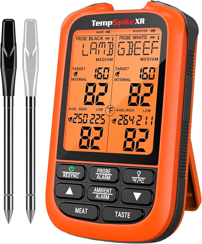 TempPro TempSpike 1000FT Wireless Meat Thermometer Digital with 2 Probes | RF Technology, Wire-Free IPX8 Probes, Alarms, Large Backlit LCD, Food Thermometer Cooking Turkey, Smoker, BBQ, Grill Gift
