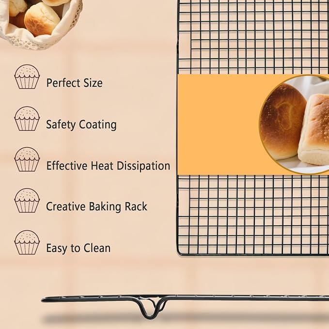2 Pack Cooling Rack for Baking Cooking, 16" * 10" Squares Wire Racks | Small, Squares Grids, Oven Safe Cookie Cooling Rack, Roasting, Grilling, Drying