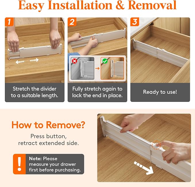 Lifewit 9 Pack 4" High Drawer Dividers, Adjustable Drawer Organizer Clothes | 13.8"-22.2" Expandable White Plastic Separators for Dresser, Kitchen, Cabinet, Nursery, Office, Socks & Underwear Storage
