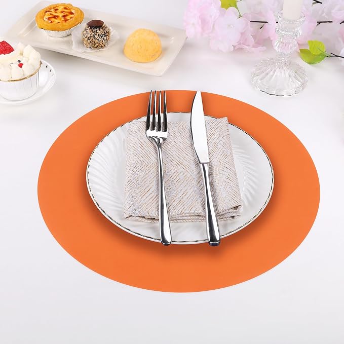 SHACOS 100 PCS Round Paper Placemats 13 inch Disposable Fall Place Mats for Dinner Wedding Birthday Party Festival Table Decoration Indoor Outdoor, Orange (Pack of 2)