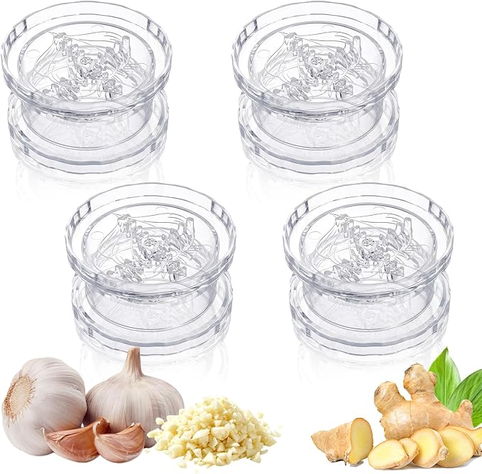 4PCS Garlic Presses Clear Plastic Garlic, Dishwasher Safe & Easy to Clean Rotary Chopper for Kitchen