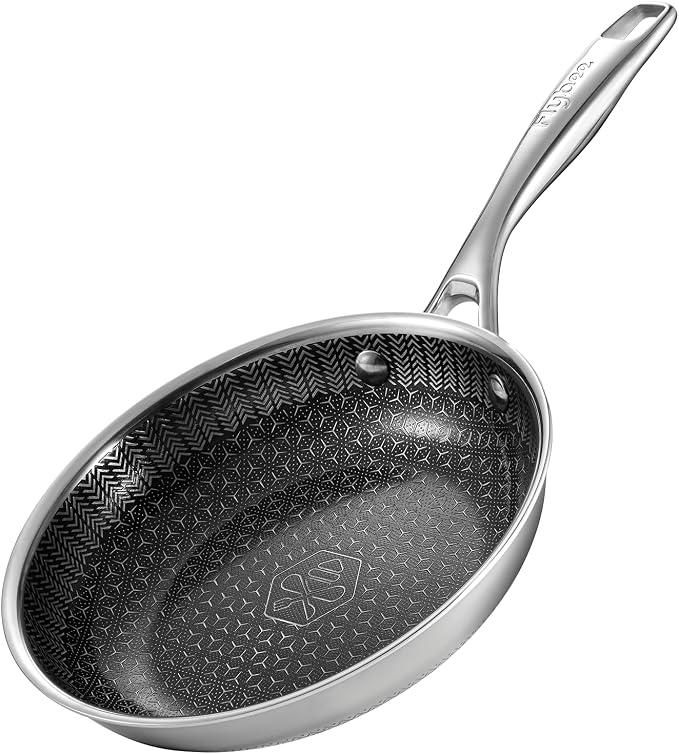 12 Inch Hybrid Nonstick Frying Pan, Tri-Ply Stainless Steel Pan with Non-Toxic Ceramic Coating, FDA Compliant & PFAS-Free, Dishwasher & Oven Safe, Induction & All Cooktops Compatible