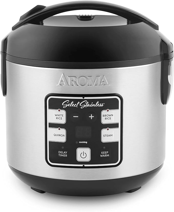 AROMA® Select Stainless® Rice Cooker, 4-Cup (Uncooked) / 8-Cup (Cooked), 2 Qt, Stainless Steel Inner Pot, Multicooker, Steamer, Stainless Steel, ARC-914SBDS