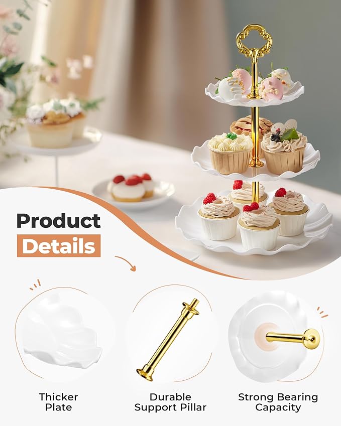 Kootek 10pcs Cupcake Stand Dessert Table Display Set Serving Tray for Party | 3-Tier Cupcake Stand, 6 Rectangular Trays, Hold 128 Standard Cupcakes, Cookie Display, BPA-Free, No Tools Required, Hand Wash