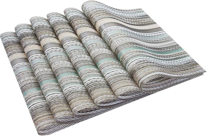 Colorful Placemats Set of 6, Non-Slip Heat-Insulation Table Placemats Easy to Wipe Clean Washable Placemat Indoor Outdoor (Teal)