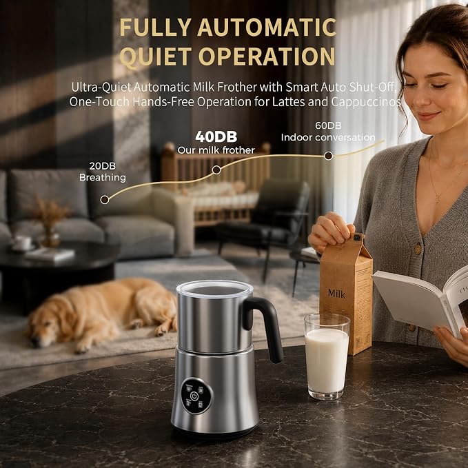 Milk Frother and Steamer, Electric Frother 900ML | All-in-1 Automatic Hot and Cold Foam Maker , Detachable Stainless Steel Jug for Latte, Cappuccino, Macchiato, Hot Chocolate