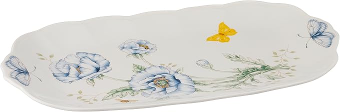 Lenox Butterfly Meadow Oblong Sandwich Tray - | white finish, dishwasher safe | 14.75 inch length | floral entertaining, food tray, gift for women, tray