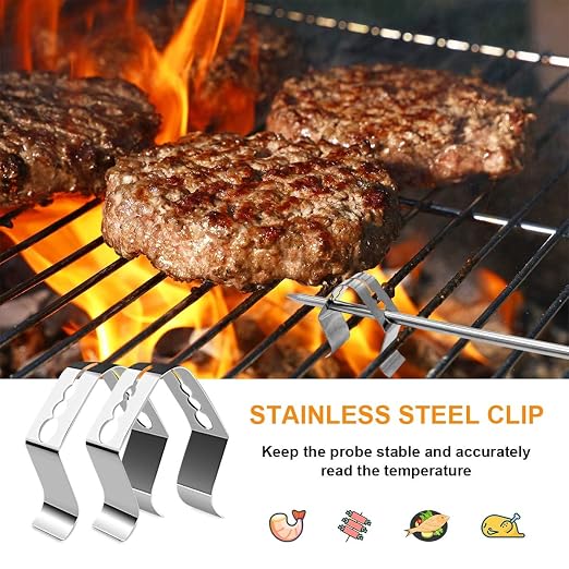 2 Pack Meat Probes for Camp Chef Grill with 2 Clips, 3.5mm Plug, PG24-28 | Fit for CampChef SmokePro Woodwind Series and More, Stainless Steel Waterproof Probe Head, High Accuracy, Plug & Play
