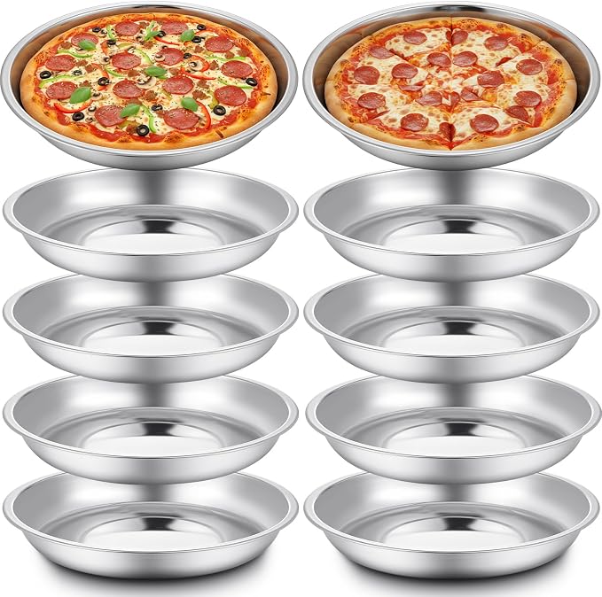 10 Pcs Deep Pie Pan Set Metal Pizza Pan Stainless Steel Round Baking Pans for Oven Rustproof Pie Plates Pizza Baking Non-Stick Tray Dishes Safe Sturdy for Home Kitchen Easy Clean(8 Inch)