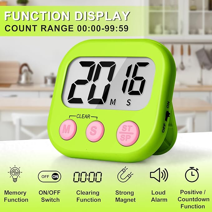 ZILLEEN Classroom Timer for Kids Teachers 2 Pack Digital Timers Blue Green | Strong Magnetic, Large Screen, Big Button, Teacher Classroom Must Haves Kitchen Timers for Cooking Egg Exercise Study