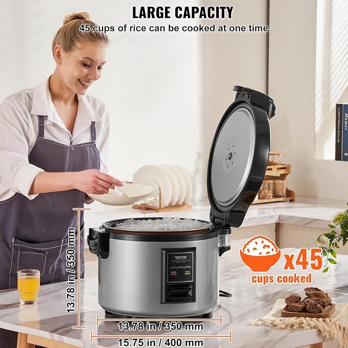 VEVOR Commercial Rice Cooker, 20-Cup Rice Cooker, 3.6L Large Rice Cooker and Warmer with Nonstick Inner Pot, Fast Cooking and 12-Hour Keep Warm, with Rice Cup and Paddle, cETL Approved