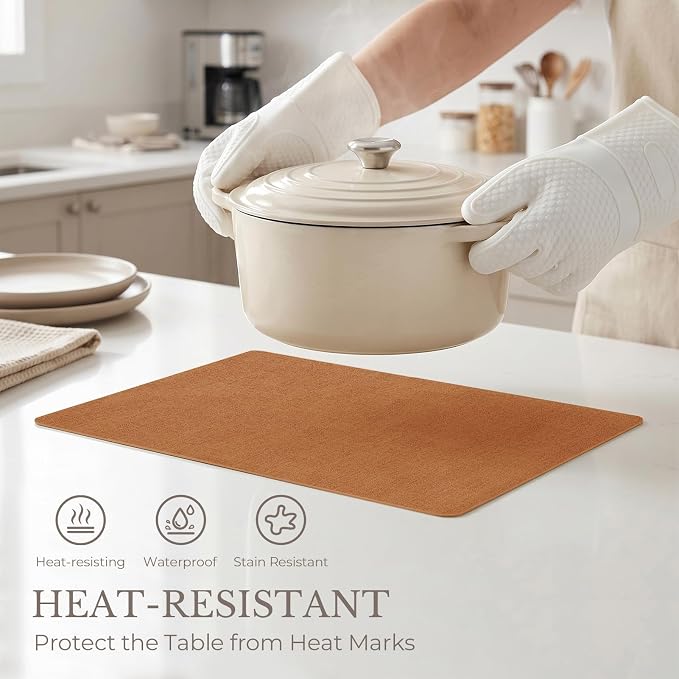 Romanstile Vinyl Placemats Set of 8-12 X 17 Inch - Faux Leather 100% Waterproof Wipeable Anti Slip Place Mats, Heat Resistant Reversible PU Table Mats for Kitchen Dining Party Outdoor, Orange