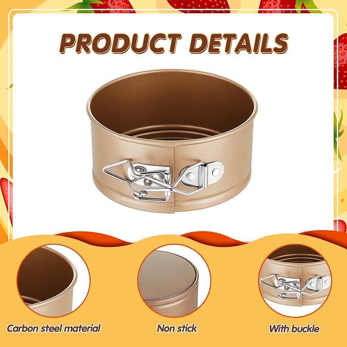 8 Pcs 4 Inch Springform Pan for Baking Mini Cheesecake Pans with Removable Bottom Nonstick Leakproof Round Cake Mold Spring Form Molds for Mini Cheesecake Pizza and Quiches (Gold)