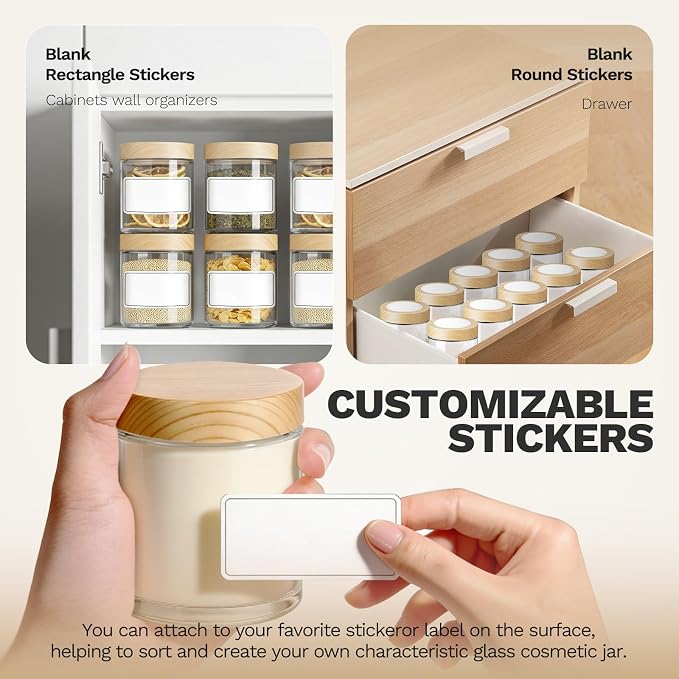 24 Pack 8 oz Clear Glass Jars with Lids, Empty Candle Making Containers | Refillable bulk empty body butter containers, plastic wood-grain lids; ideal for lotion, cream, body scrub, ointment, food