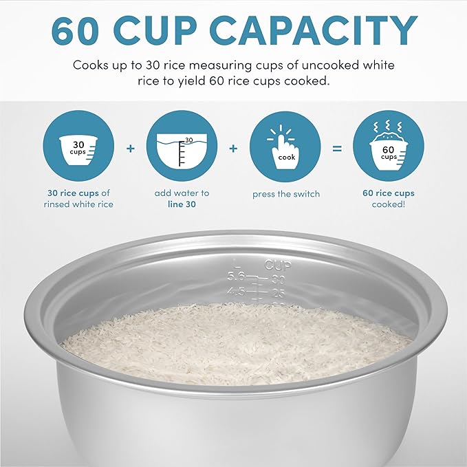 Aroma Housewares Commercial 60-Cup (Cooked) / 14Qt. Rice & Grain Cooker (ARC-1430E), White
